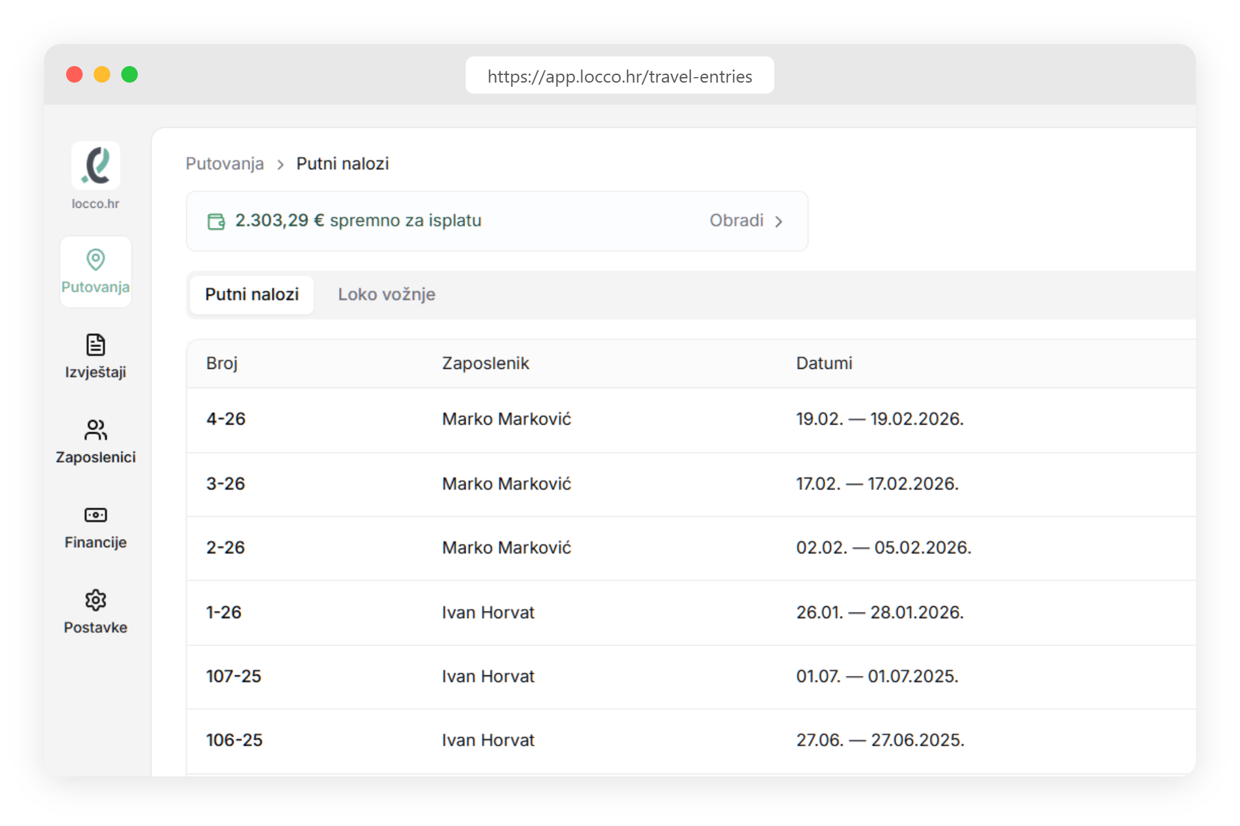 Widget za isplatu na naslovnoj stranici