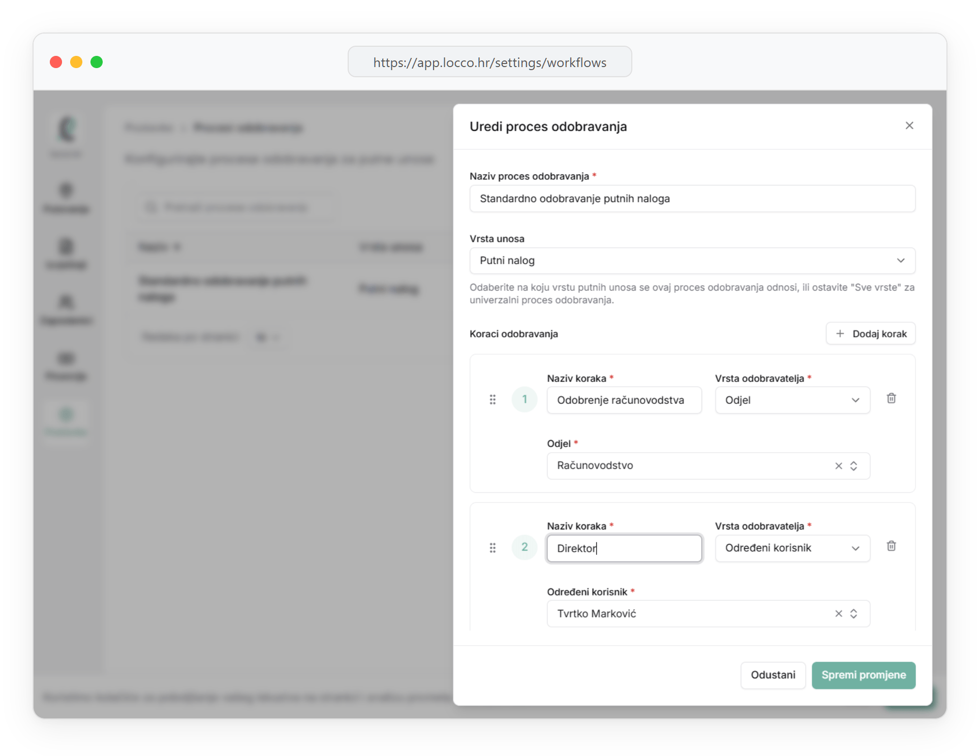 Postavljanje procesa odobrenja u loccu